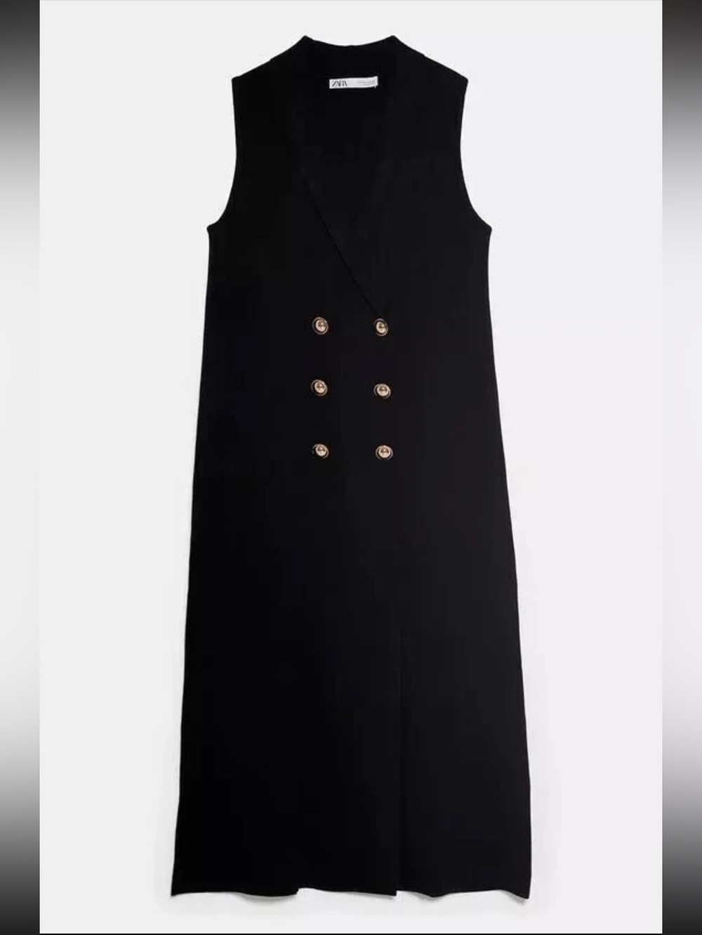 NWT Zara Knit Sleeveless Double-Breasted Black Midi Dress - Picture 7 of 7